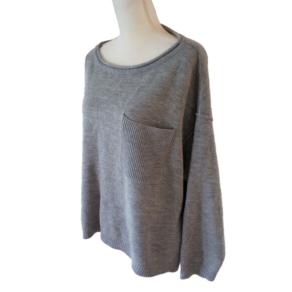 Pink Lily Sweater Medium Solid Gray Chest Pocket Oversized Casual Cozy Lounge - Picture 2 of 6